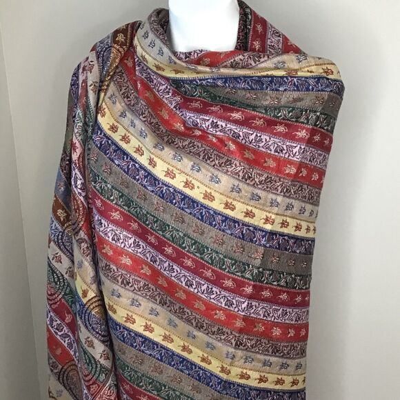 Colorful Striped Shawl/Wrap with Fringe Size 80 inches long by 40 inches wide - Picture 4 of 6